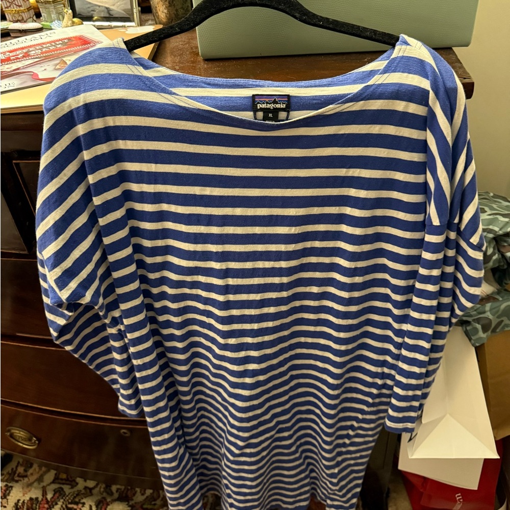 Patagonia Blue and White Striped Dress with pockets